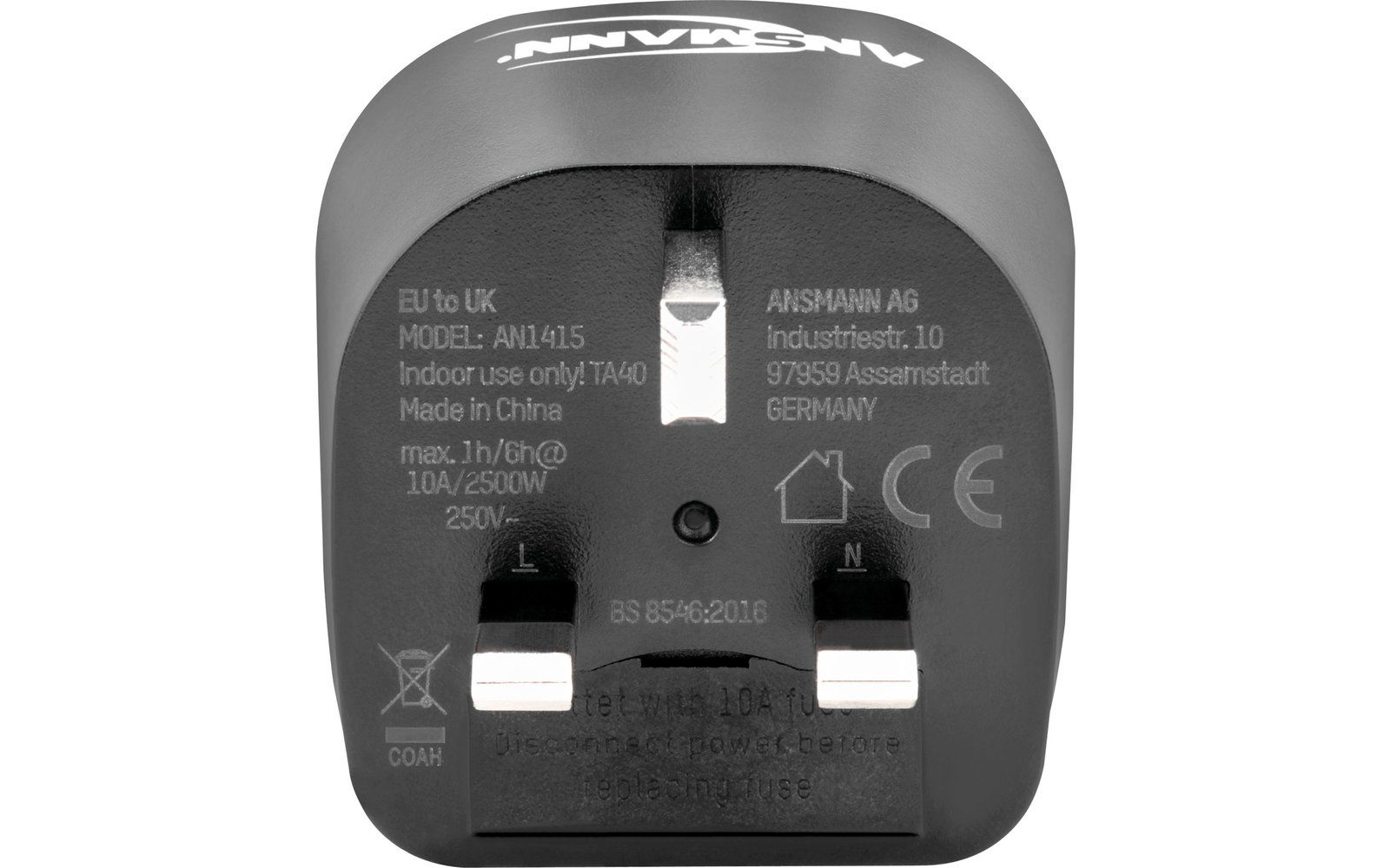 Adaptor de călătorie - Ansmann - UE-Marea Britanie cu împământare si protectie