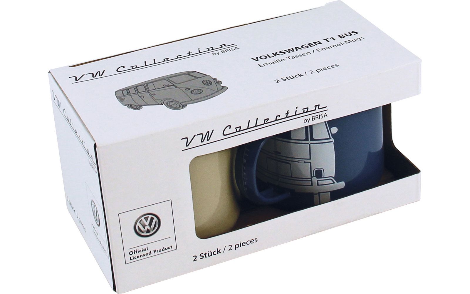 Set căni emailate VW Collection T1 Bus 2 piese Albastru / Gri