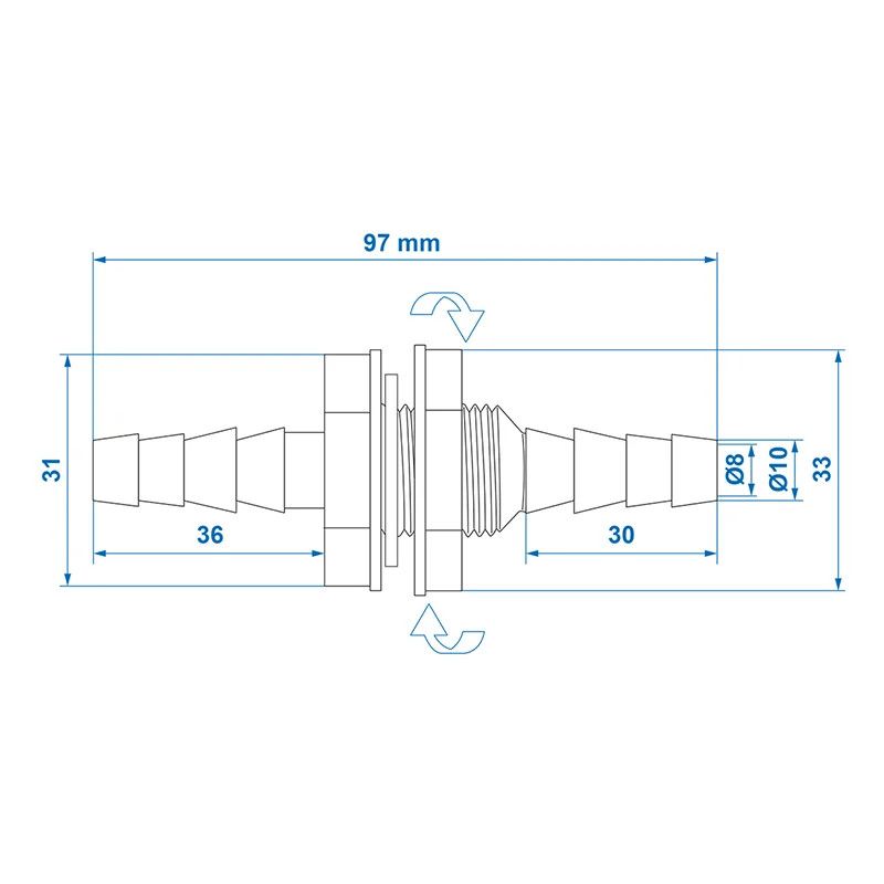Stut drept pentru tanc apa, conexiune 1/2  sau 10