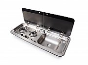 Combinație aragaz-chiuvetă capac din sticlă din 2 părți - chiuvetă în partea dreaptă