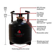 Butelie de gaz reîncărcabilă CAMPKO 15 litri cu multivalvă 80% (DE)